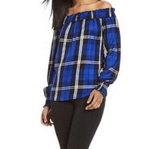 Sanctuary Blue and Black Plaid Convertible Top Medium (4401)
